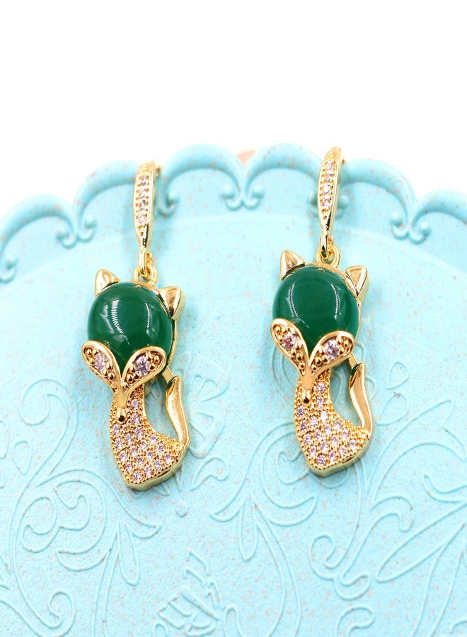 Tobestu Green Jade Fox Necklace and Earrings Set Gold Plated, Cute Fox Pendant Lovely Animal Jewelry Valentines Gifts for Women Y4447 (Simulated Jade) - Image 4